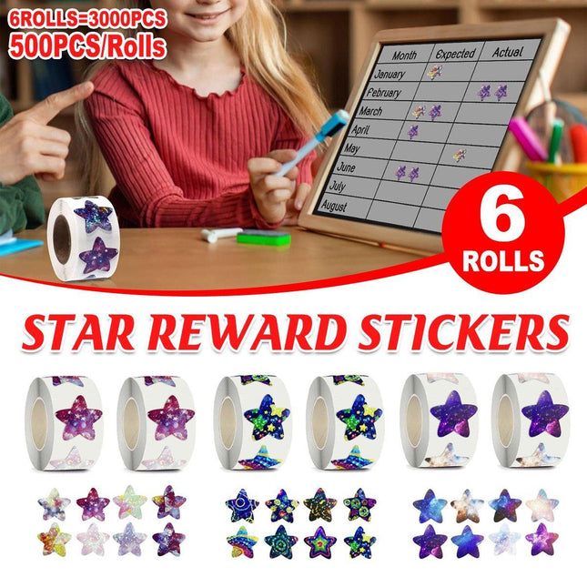 6Rolls Self-Adhesive Star Space Stickers Decorative Sticker Label Roll Bonus Set