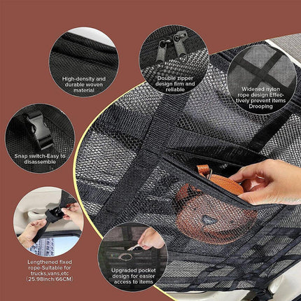 Large Capacity Ceiling Hanging Roof Net In Car Storage Bag for Travel Essentials