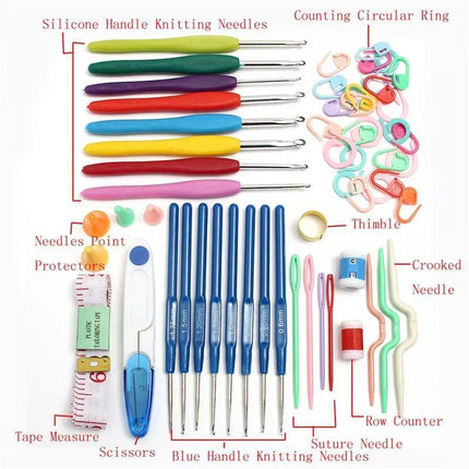 Knitting Needles Crochet Hooks Set Tools Kit Yarn Sewing Tools Grip With Box DIY - Aimall