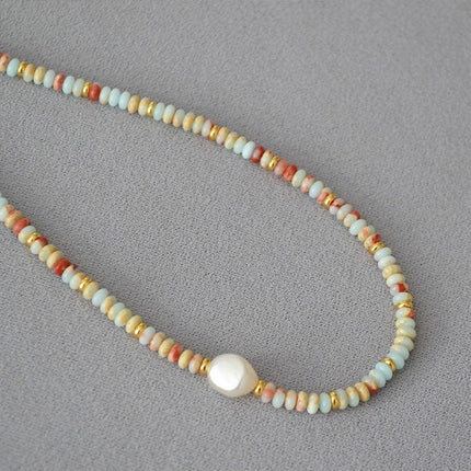Vintage Ocean Style Blue Beaded Necklace Artsy Resort Fashion Jewelry