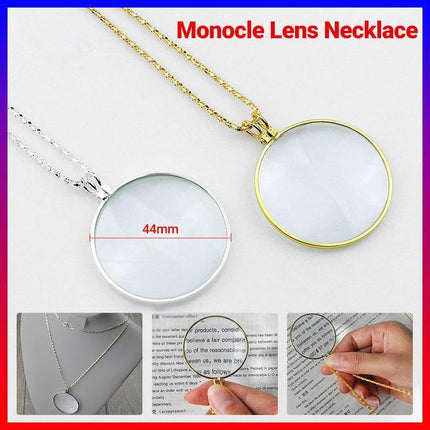 Monocle Lens Necklace 5x Magnifier Magnifying Glass Pendant Coin Gold Silver - Aimall