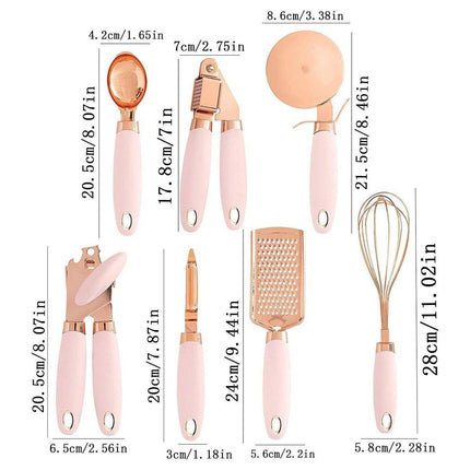 7 Piece Stainless Steel Copper Plated Kitchen Tool Set Peeler Can Opener Slicer