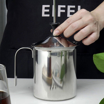 400ml Stainless Steel Manual Milk Frother Double Mesh Strainer Frothing Pitcher