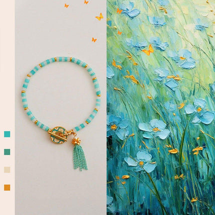 New Chinese Fashion Blue Beaded Bracelet Fringe Simple Elegant Jewelry