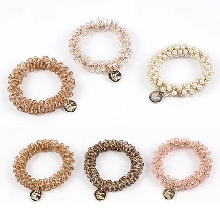 Women Rope Scrunchie Ponytail Holder Pearl Beads Elastic Hair Band Hair Tie Rope - Aimall