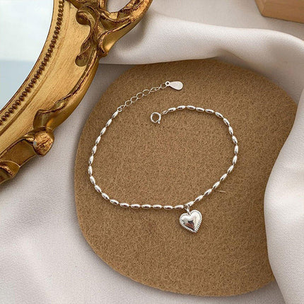 Silver Beige Heart Bracelet Vintage Sweet Peach Heart String Jewelry for Women