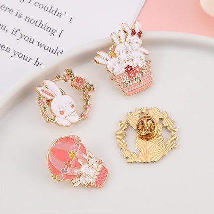 Lovely White Bunny Rabbit Ears Metal Pin