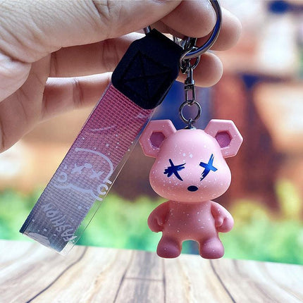 Car Keyring Animal Key Ring Lanyard Bear Keychain Gradient colour Bear Keychain - Aimall