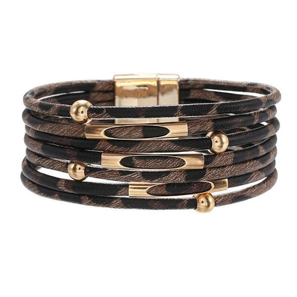 Fashion Magnetic Leather Bohemian Leopard Print Bangle Trendy New Bracelet Gift - Aimall
