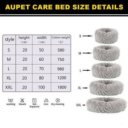 XL-80CM Dog Cat Pet Calming Bed Washable ZIPPER Cover Warm Soft Plush Round Sleeping - Aimall