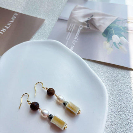 Ceramic Round Cake Earrings Wooden Bead Design Lightweight Jewellery for Women