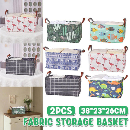 2pcs Foldable Cotton Linen Storage Baskets Home Organizer Box Office Supplies