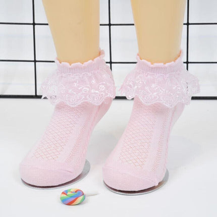 Girls Kids Lace Ruffle Ankle Short Socks Frilly Toddler Princess Socks 0-9 Yrad M Size - Aimall