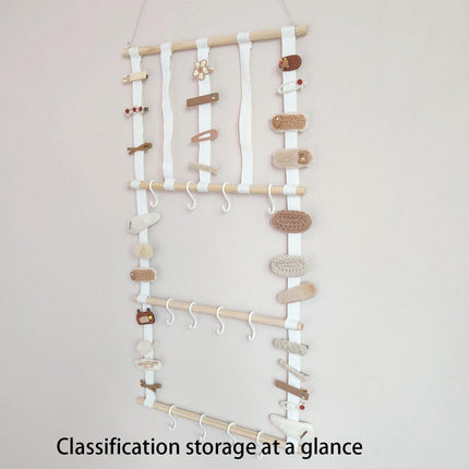 4 Tier Wooden Hair Clip Organizer Hanging Rack for Hair Clips and Ties Storage