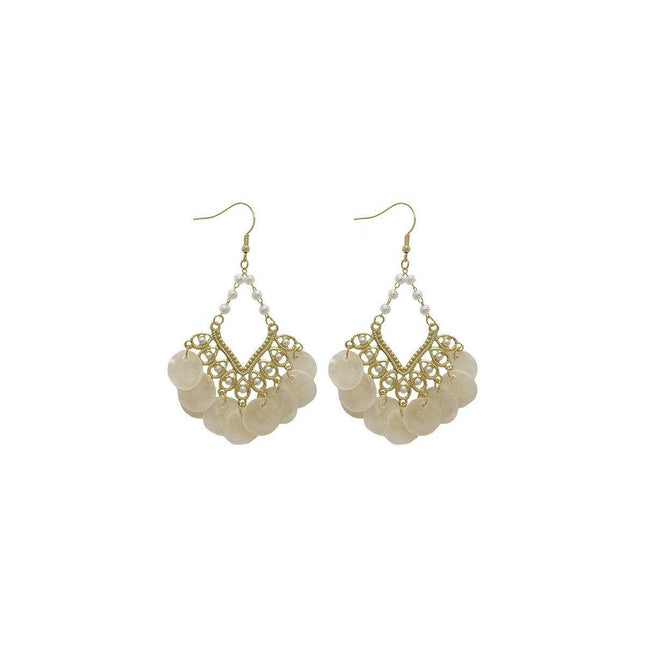 Shell Tassel Earrings Court Style Geometric Scalloped Design Fashion Jewelry