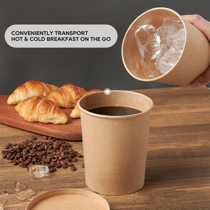 250x Biodegradable Kraft Paper Soup Bucket with Lid Takeaway Tubs Cups - Aimall