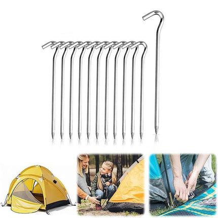 12PCS Tent Pegs Steel Ground Camping Stakes Outdoor Nail 6mm Heavy Duty New - Aimall