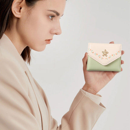 Small Wallet Women Tri-Folded Wallet Cash Pocket Flowers Card Holder Coin Purse