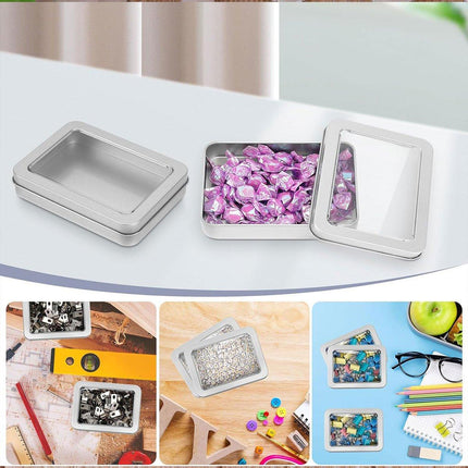 10pcs Metal Iron Box with Open Window Storage Rectangle Packaging Containers