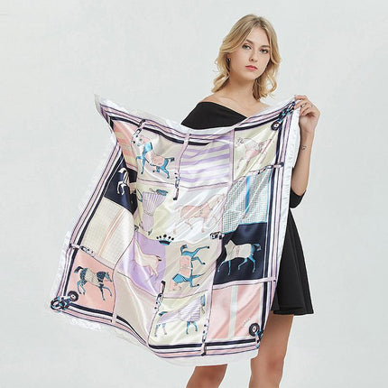 90x90cm Women Silk Satin Wrap Professional Lady Summer Beach Large Square Scarf - Aimall
