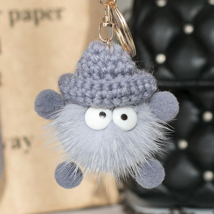 Cartoon Animal Plush Small Coal Ball Backpack Pendants Keychain Doll Keyring Car - Aimall