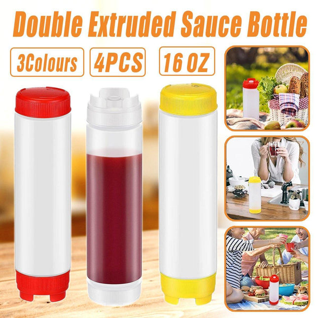 16oz Plastic Sauce Dispenser Bottles Large Capacity Double-ended Squeeze Bottles - Aimall