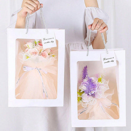 25x Thick Gift Bags with Transparent Window for Valentines Day Bouquets and Gift