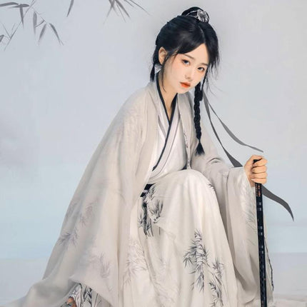 Hanfu Dress Women Ancient Chinese Traditional Fairy White Bamboo Costume Summer - Aimall