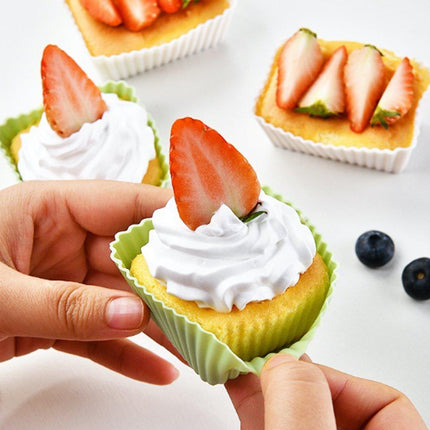 12PCS Silicone Baking Cupcake Muffin Molds Nonstick Square Round Reusable Cake