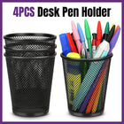 4pcs Round Pen Holder Bucket Desktop Organiser Simple Storage Container Office