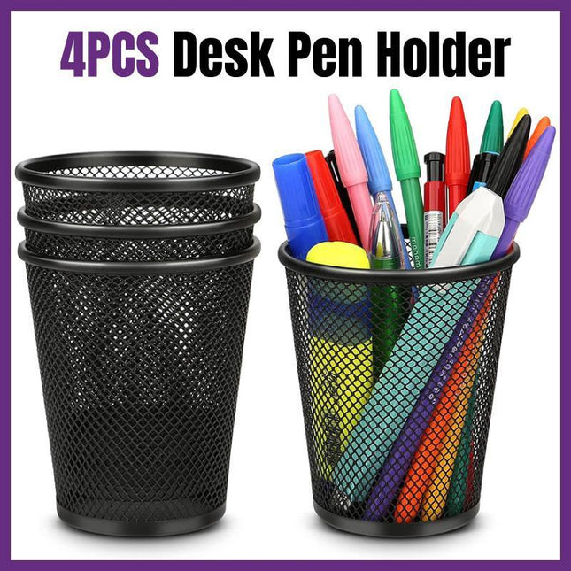 4pcs Round Pen Holder Bucket Desktop Organiser Simple Storage Container Office