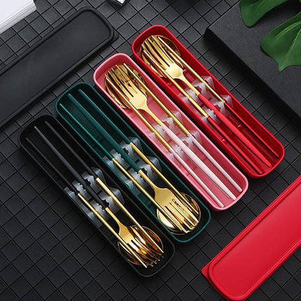 5PC Stainless Steel Portable Cutlery Set - Fork Spoon for Travel & Picnic - Aimall