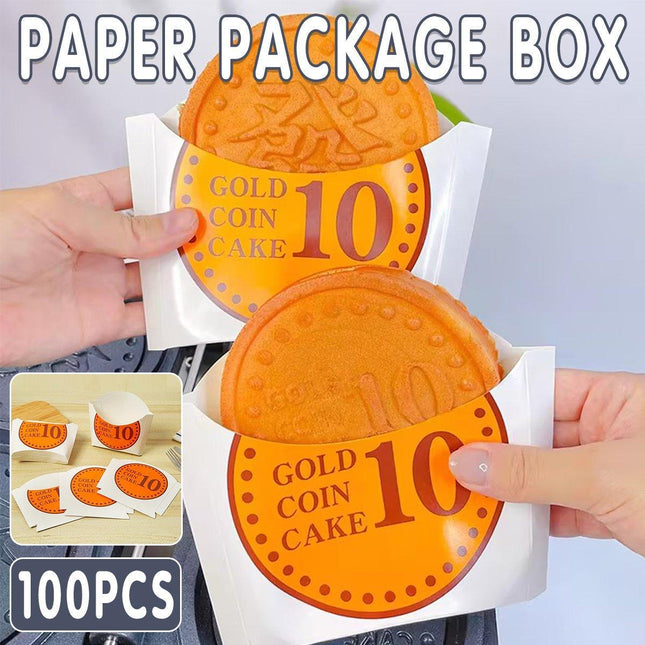 100pcs Collapsible Gold Coin Bread Packing Boxes for Bakery Gift Packaging