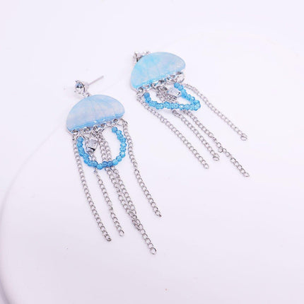 French Retro Enamel Jellyfish Tassel Earring Cool Elegant Fashion Dangle Jewelry