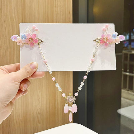 2Pcs Hanfu Flower Hair Clip Pearl Tassel Butterfly Hairpin Female/Children Party - Aimall