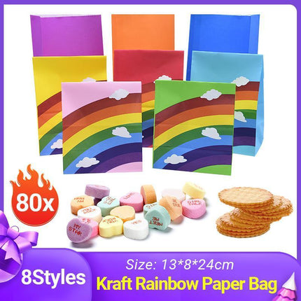 80PCS Kraft Paper Party Bag Seal Birthday Favor Kids  Rainbow Candy paper bags Aimall