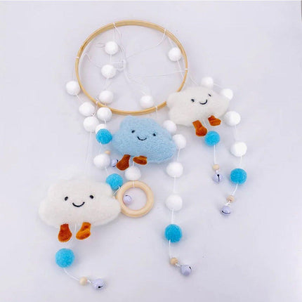Felt Ball Cloud Mobile Hanging Bed Bell Wind Chime for Nursery or Room Decor