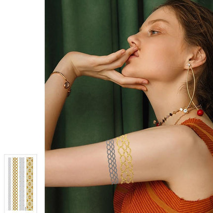 Women Lady Metallic gold silver color boho arm Body Temporary Tattoo Sticker Art - Aimall