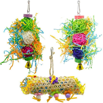 3PCS Bird Parrot Shredding Toys Chewing Foraging Hanging Cage Shredder Bell Toys - Aimall