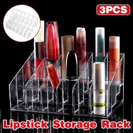 3pcs Transparent Lipstick Organizer Cosmetic Holder Storage Box for Makeup