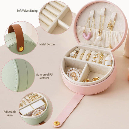 Small Portable Leather Jewelry Box Travel Case for Necklace Ring Earring Storage