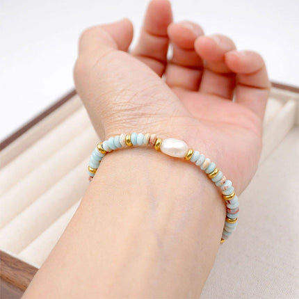 Vintage Ocean Style Blue Beaded Necklace Artsy Resort Fashion Jewelry