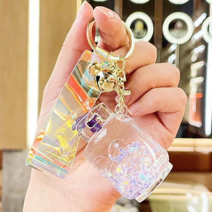 Quicksand Keychain Liquid Oil Keyring Bag Pendant Floating Peal Keyring - Aimall
