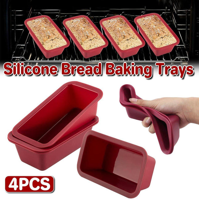 4PCS Silicone Bread Loaf Mold Rectangular Cake Baking Tray Nonstick DIY Bakeware