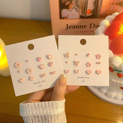 Cute Pink Stud Earrings Set for Women Girls Simple Fashion Jewelry Accessories