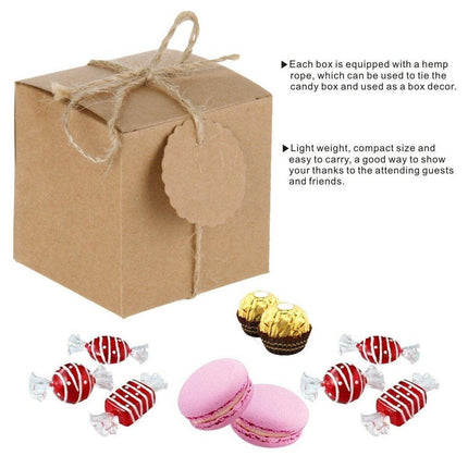50pcs Vintage Kraft Paper Wedding Candy Boxes Party Favor Gift Box Recyclable