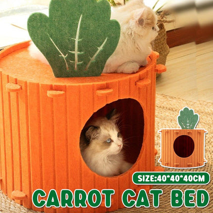 Semi-Enclosed Felt Cat Cave Bed Soft Scratching Relaxing Warm Carrot Cave House