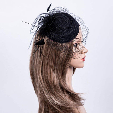 Women Retro Feather Bridal Veil Headwear Festival Stage Top Hat Hair Accessories