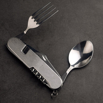 2X 6 in 1 Pocket Hiking Set Tool Fork Spoon Utensil Folding Camping Knife Travel