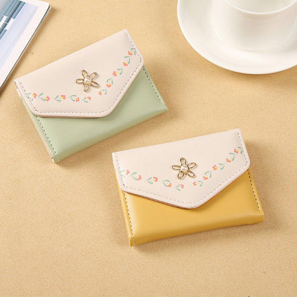 Small Wallet Women Tri-Folded Wallet Cash Pocket Flowers Card Holder Coin Purse
